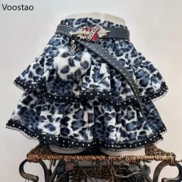 Y2k Aesthetic Japanese Vintage Lolita Style Denim Skirt Women Gothic Leopard Print Mini Skirts Streetwear Harajuku Punk JK Skirt