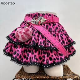Y2k Aesthetic Japanese Vintage Lolita Style Denim Skirt Women Gothic Leopard Print Mini Skirts Streetwear Harajuku Punk JK Skirt