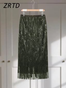 Fashion Beaded Tassels Long Skirt Women Loose High Waist A-line Female Skirts 2026 Autumn Winter Lady Y2k Party Clothes