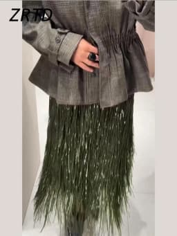 Fashion Beaded Tassels Long Skirt Women Loose High Waist A-line Female Skirts 2026 Autumn Winter Lady Y2k Party Clothes