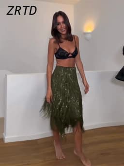 Fashion Beaded Tassels Long Skirt Women Loose High Waist A-line Female Skirts 2026 Autumn Winter Lady Y2k Party Clothes
