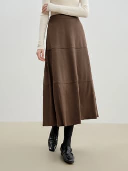 ZIQIAO Petite Size 2025 Women's Vintage Panelled A-Line Midi Skirt Retro Split Hem Long Skirt Elegant High Waist Autumn Winter