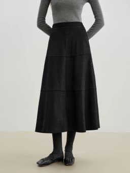 ZIQIAO Petite Size 2025 Women's Vintage Panelled A-Line Midi Skirt Retro Split Hem Long Skirt Elegant High Waist Autumn Winter