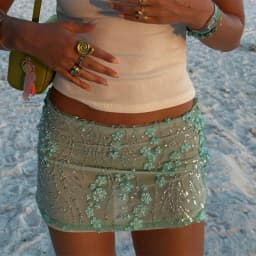 Beaded Sequin Flower Women Skirt Mint Green Candie Mesh See Through Glitter Gown High Waist Slimming Wrap Hip Short Skirts New