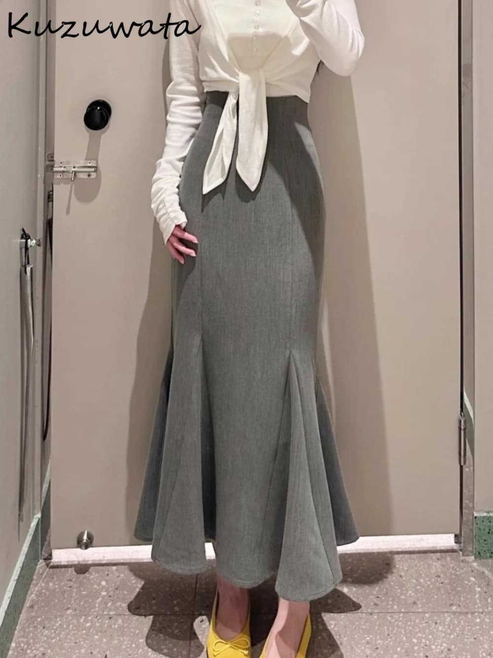 Kuzuwata Mermaid Celebrity Elegant Temperament Skirt Bodycon Slim Classic High Waist Faldas Japan French Mid-length Mujer Falda