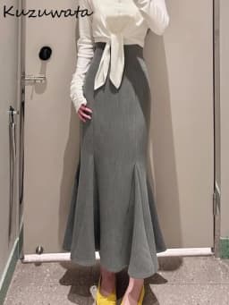 Kuzuwata Mermaid Celebrity Elegant Temperament Skirt Bodycon Slim Classic High Waist Faldas Japan French Mid-length Mujer Falda