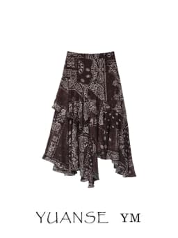 Vintage Paisley Midi Skirt Versatile Asymmetrical Print Half-length Women's A-line Skirt Mid-waist Daily Wear Other Materials