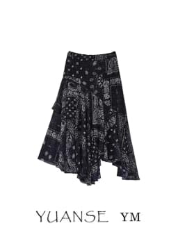Vintage Paisley Midi Skirt Versatile Asymmetrical Print Half-length Women's A-line Skirt Mid-waist Daily Wear Other Materials