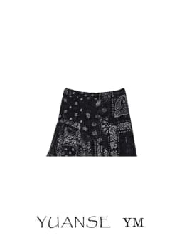 Vintage Paisley Midi Skirt Versatile Asymmetrical Print Half-length Women's A-line Skirt Mid-waist Daily Wear Other Materials