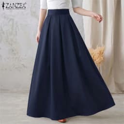 2026 ZANZEA Women Elegant Party Maxi Skirts Spring High Waist Faldas Saia Stylish Long Jupe Solid A-line Pleated Skirt Oversize