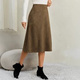 Women's Autumn Winter Suede Midi Skirts 2026 Fashion High Waist A-line Office Lady Casual Skirt