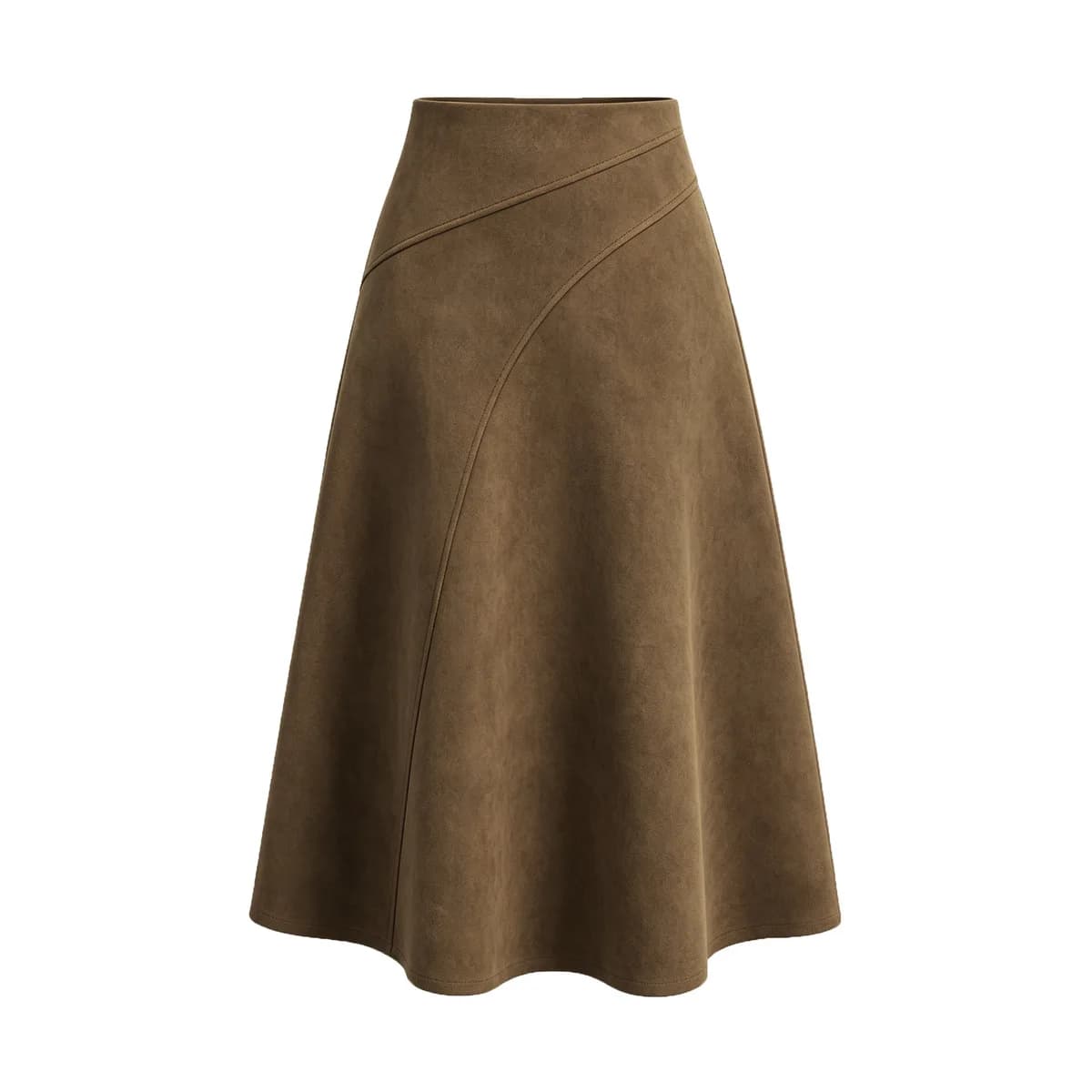 Women's Autumn Winter Suede Midi Skirts 2026 Fashion High Waist A-line Office Lady Casual Skirt
