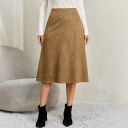 Women's Autumn Winter Suede Midi Skirts 2026 Fashion High Waist A-line Office Lady Casual Skirt