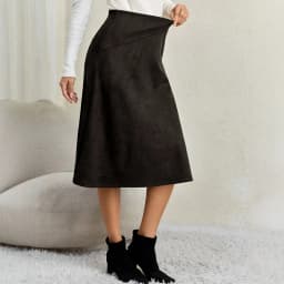 Women's Autumn Winter Suede Midi Skirts 2026 Fashion High Waist A-line Office Lady Casual Skirt