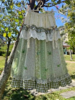 Matakawa Spring Autumn Floral Long Skirts Japanese Style Vintage Sweet Women Skirt Fashion Elegant Ruffles A-line Faldas Mujer