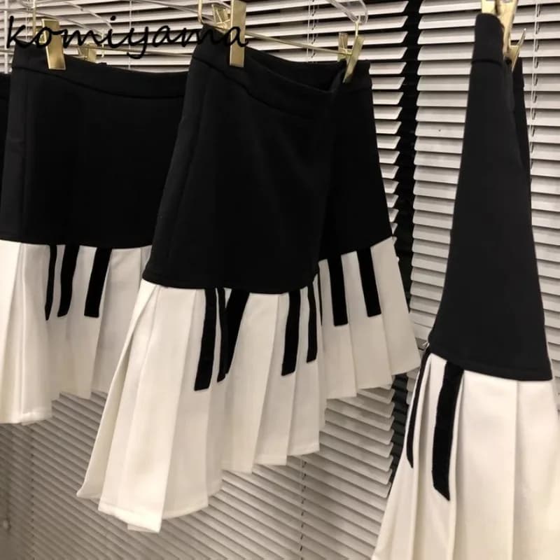 High Waist Pleated Ropa Mujer Black White Piano Skirt Fashion All-match Skirts Hot Sale Popular Faldas Woman 2026 New Clothes