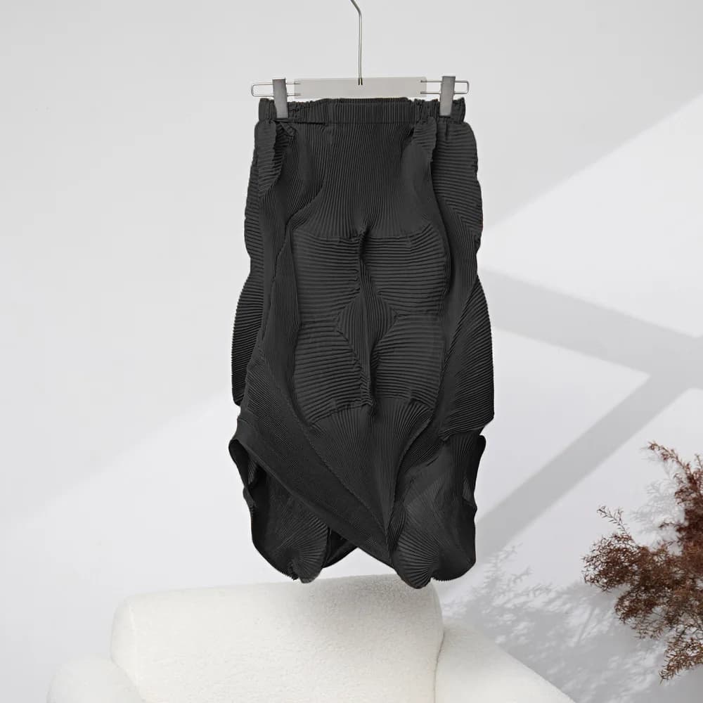 Miyake Pleated Solid Color Semi-skirt 2025 Summer New Irregular Pleated Half-body Skirt Women's Mid-length Bud Skirt