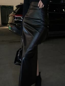 Vintage Pu Leather Slit Skirts Women High Waist Streetwear Slim Midi Skirts Y2K Korean Elegance Party Night Ladies Black Skirts