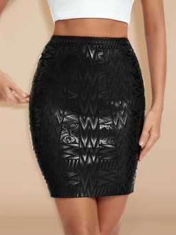 BEAUKEY Sexy Black  Metallic Leather Bandage Skirt Geometric 2022 For Women Mini Bodycon High Waist Skirt
