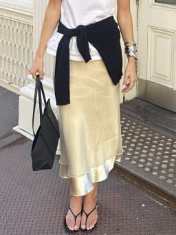 Trendix Gold Satin Midi Skirt For Women Street High Waist Patchwork Mesh Long Skirt Femme 2025 Winter Party Club Sexy Slim Skirt