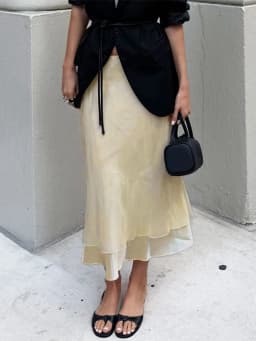 Trendix Gold Satin Midi Skirt For Women Street High Waist Patchwork Mesh Long Skirt Femme 2025 Winter Party Club Sexy Slim Skirt