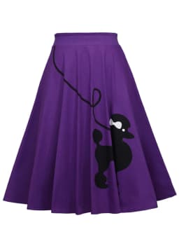 Tonval Pinup 50s Dog Print Kawaii Vintage High Waist Skirts for Women Cotton A Line Knee Length Retro Swing Skirt
