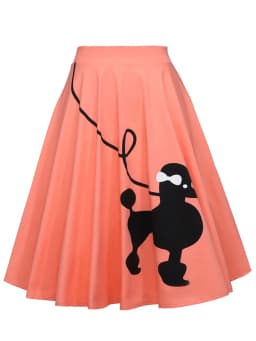Tonval Pinup 50s Dog Print Kawaii Vintage High Waist Skirts for Women Cotton A Line Knee Length Retro Swing Skirt