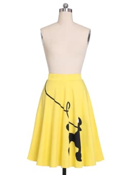 Tonval Pinup 50s Dog Print Kawaii Vintage High Waist Skirts for Women Cotton A Line Knee Length Retro Swing Skirt