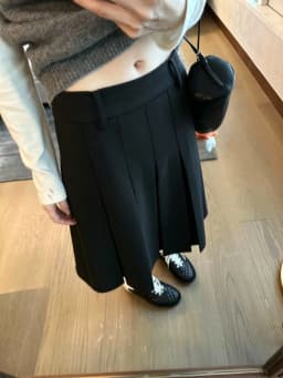 Slimming Pleated Skirt Suit for Women Spring Summer High Waist A-Line Skirt Five-Quarter Length Belly Covering Pear Shape