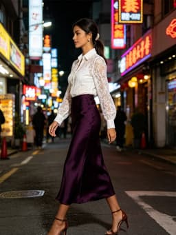 Minimalist Satin Midi Skirt High Waist Bias Cut Flowy Hem Top for Office & Casual Streetwear