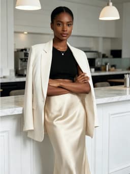 Minimalist Satin Midi Skirt High Waist Bias Cut Flowy Hem Top for Office & Casual Streetwear