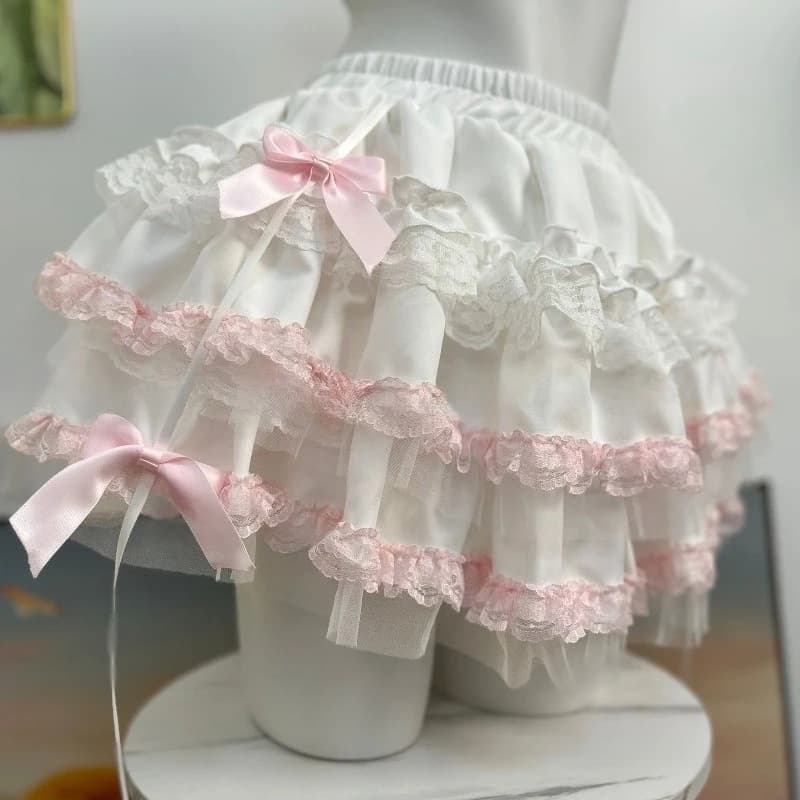 Sweet Lolita Ballet Cake Skirt Women Summer Japanese Y2k Cute Mesh Lace Ruffle Party Skirt Girls Kawaii Fashon Mini Skirts New