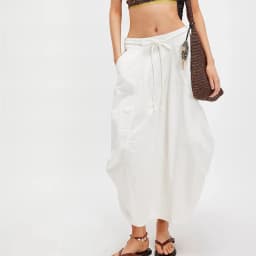 Women Y2k Cargo Parachute Long Skirt Asymmetrical Hem Pleated Bubble Maxi Skirts with Pockets Spring Fall Vintage Streetwear