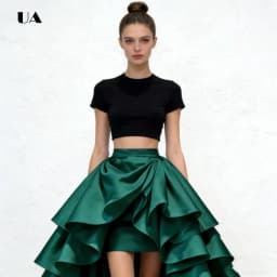 Women's Fashion Hi-lo Skirt, Elegant Satin Ruffled Skirt, High Waist A-Line Party Prom Skirt