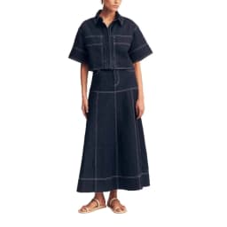 2025 foreign trade women's clothing casual pocket short-sleeved shirt split skirt denim two-piece set 5-031101