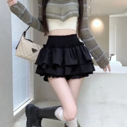 White Preppy Style Skirt Elastic High Waist Folds Design Women Fluffy Cake Skirt Built in Shorts Hottie Ballet Style Mini Skirts