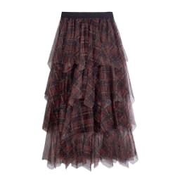 Checkered mesh skirt 2025 autumn and winter irregular layered cake skirt high waist slimming mid length skirt for women new