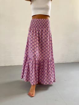Women's Casual Boho Skirts New Spring Summer Fashion Vintage Loose Elastic Waist Floral Print Ethenic Style Beach Maxi Skirt