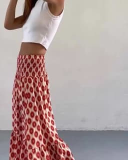 Women's Casual Boho Skirts New Spring Summer Fashion Vintage Loose Elastic Waist Floral Print Ethenic Style Beach Maxi Skirt