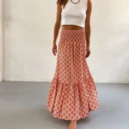 Women's Casual Boho Skirts New Spring Summer Fashion Vintage Loose Elastic Waist Floral Print Ethenic Style Beach Maxi Skirt