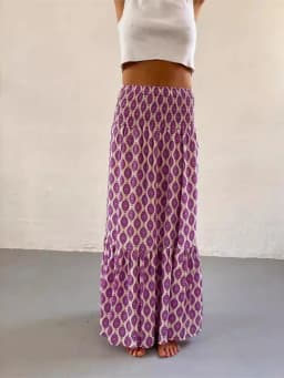 Women's Casual Boho Skirts New Spring Summer Fashion Vintage Loose Elastic Waist Floral Print Ethenic Style Beach Maxi Skirt