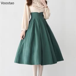 Elegant Classical Lolita Style Midi Skirt Women Vintage Victorian Button Slim Party Long Skirts Office Lady Sweet A-Line Skirt