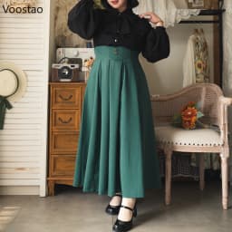 Elegant Classical Lolita Style Midi Skirt Women Vintage Victorian Button Slim Party Long Skirts Office Lady Sweet A-Line Skirt