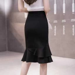 2024 Summer New High Waist Fish Tail Skirt Elastic Slimming Half Body Skirt Fashionable Polyester  Color Commute Style