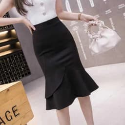 2024 Summer New High Waist Fish Tail Skirt Elastic Slimming Half Body Skirt Fashionable Polyester  Color Commute Style