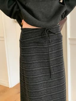Korean Style Fashionable Simple Personality Drawstring Elastic Texture Stripe Slim Mid-Length Half Skirt Women Autumn Winter ...