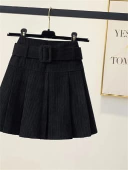 High Waist Corduroy Pleated Skirt Korean Style Short A-Line Woolen Skirt Women's Belted Half Body Skirt Casual Wear
