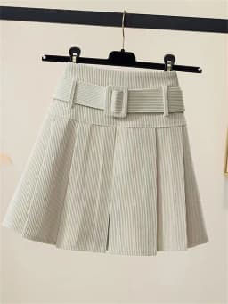 High Waist Corduroy Pleated Skirt Korean Style Short A-Line Woolen Skirt Women's Belted Half Body Skirt Casual Wear