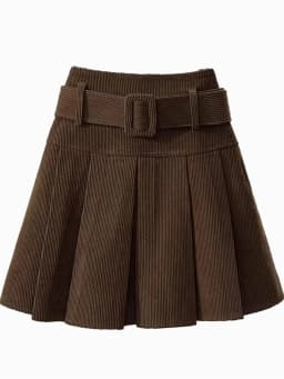 High Waist Corduroy Pleated Skirt Korean Style Short A-Line Woolen Skirt Women's Belted Half Body Skirt Casual Wear