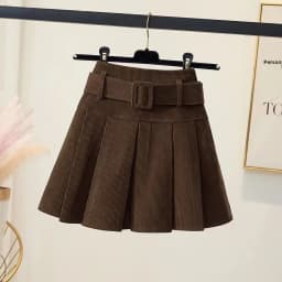 High Waist Corduroy Pleated Skirt Korean Style Short A-Line Woolen Skirt Women's Belted Half Body Skirt Casual Wear